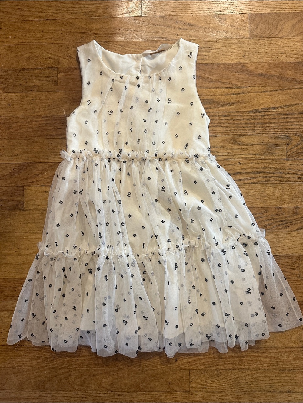 H&M White Tiered Mesh Dress with Black Floral Print